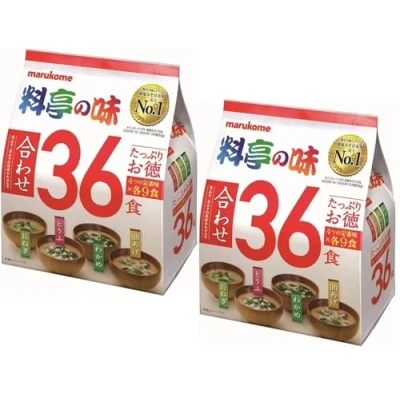 Abbildung von Marukome Miso Ryotei no Aji Suppe, 4 Geschmacksrichtungen, 36 japanische Suppen (Algen Wakame, Frühlingszwiebeln, Tofu, Aburaage), 2 Packungen (insgesamt 72 Suppen)
