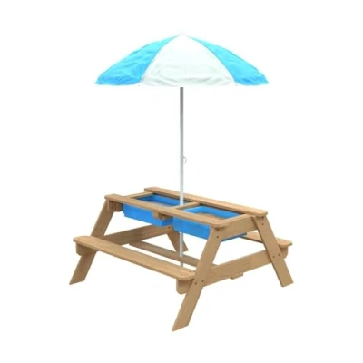 Abbildung von TP Toys Picknickbank aus Holz mit Sand und Wasser, Sonnenschirm, Garten Gartenmöbel für Kinder, Picknicktisch Sonnenschutz, 4 ab 2 Jahren