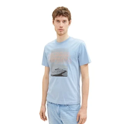 Abbildung von TOM Tailor MIT Schriftzug Tshirt print, Herren, Größe: Large, Stonington blue