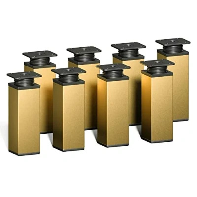 Abbildung von sossai® Design Möbelfüße MFV1 höhenverstellbar 8er Set Vierkant Profil: 40 x mm Farbe: Gold Höhe: 120mm (+20mm) Hochwertige Holzschrauben inklusive