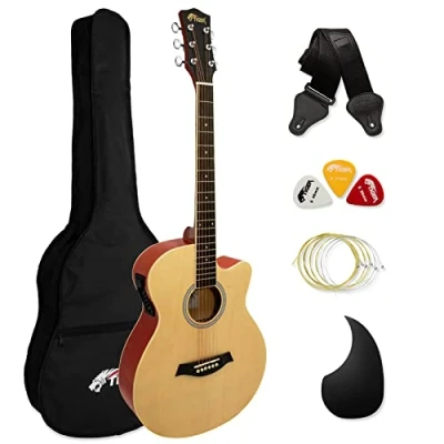 Abbildung von TIGER ACG4 NT Full Size Elektro Akustische Gitarre, Paket für Anfänger, mit eingebautem Tuner und EQ Natur