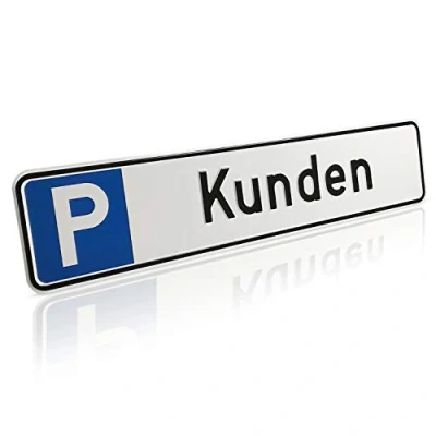 Abbildung von Betriebsausstattung24 Geprägtes Parkplatzschild aus Aluminium in Nummernschildform Kunden KFZ Kennzeichen für Ihren Parkplatz &amp; Stellplatz 52,0 x 11,0 cm