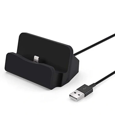 Abbildung von Excellentas Dockingstation Lightn Ladestation Ladegerät kompatibel mit iPhone 14, 13 Pro, 12, 11, Plus, Xs Max, Xr, X, 8, 7 6s 6s, 6 6, 5s, 5c, SE in Schwarz