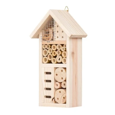 Abbildung von Insektenhotel H26cm Insektenhaus Holz Natur Schutz Bienenhotel Nistkasten Käferhaus zum Aufhängen Garten