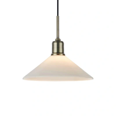 Abbildung von Hängelampe Vela, weiß/altmessing, Glas/Eisen Ø 25 cm Stecker