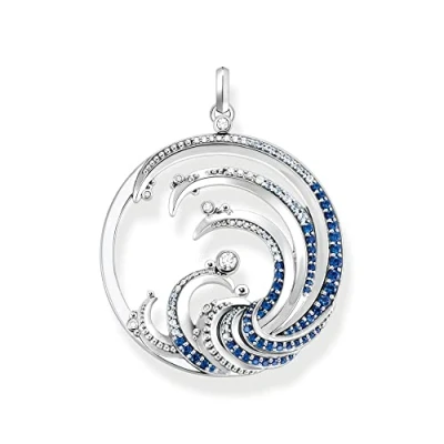 Abbildung von Thomas Sabo Damen Ketten Anhänger Welle, mit mehreren Zirkoniasteinen, 925er Sterlingsilber geschwärzt, Maße: 51 x 40 mm, PE930 644 1