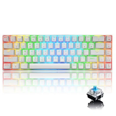 Abbildung von 60% RGB Mechanical Gaming Tastatur Typ C verkabelt 68 Tasten 18 Hintergrundbeleuchtung USB Wasserdichte Anti Ghosting für Spieler und Schreibkräfte (weißer / blauer Schalter)