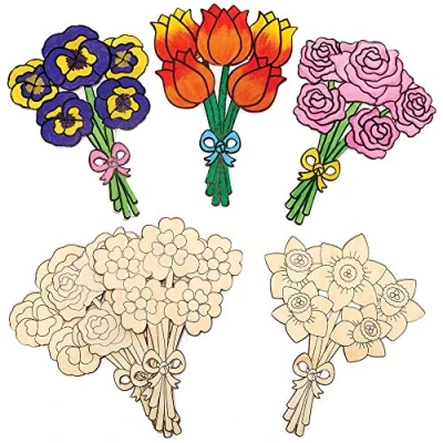 Abbildung von Baker Ross FC735 Sortierte Holz Blumensträuße 5er Pack, Basteln für Kinder, Ausmalen Kinder