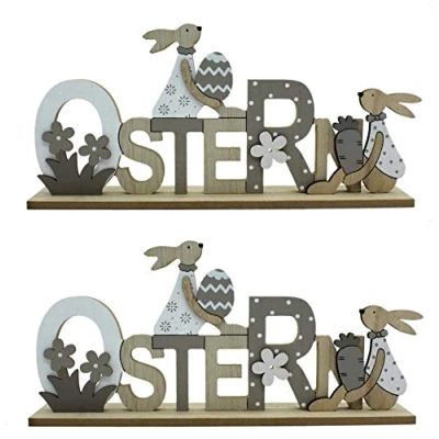 Abbildung von DARO DEKO Holz Hase Ostern Schriftzug 29 x 14cm 2 Stück