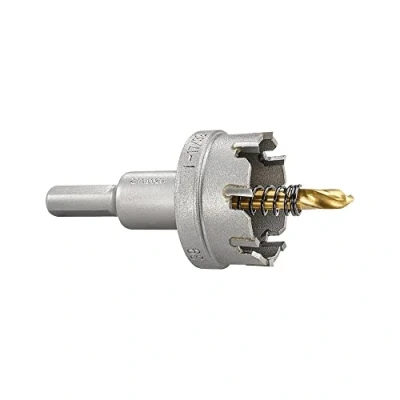 Abbildung von Starrett Hartmetall bestückte Lochsäge SM39 Blechschneider mit Aufnahme und Zentrierbohrer zum Bohren von Edelstahl Aluminiumlegierungen 39 mm