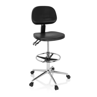 Abbildung von hjh OFFICE 830103 Arbeitsstuhl hoch TOP Work 24 I PU Hartschaum Schwarz Arbeitshocker mit Lehne, Rollen &amp; Gleiter
