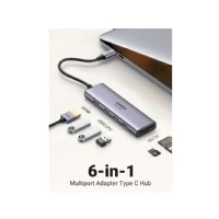 Abbildung von 5 in 1 Adapter UGREEN CM511 Hub USB C auf 3 Anschlüsse USB3.0 + HDMI TF/SD (grau)