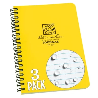 Abbildung von Rite in the Rain Notizbuch mit Spiralbindung, wetterfest, 11,7 x 17,8 cm, gelber Einband, Tagebuchmuster, 3er Pack (Nr. 393L3)