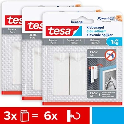 Abbildung von tesa Klebehaken POWERSTRIPS Klebenagel mit max. 1 kg Haltekraft für Bilder, (Spar Set, 6 St., inkl. Powerstrips)
