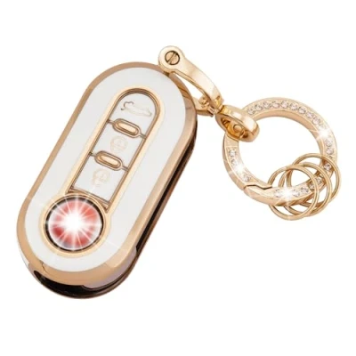 Abbildung von Koaudb Auto Schlüsselhülle Hüllen Schlüsselanhänger Kompatibel mit Fiat 3 Tasten 500 500L Brava Bravo Doblo Ducato Fiorino Punto Panda Qubo Scudo Stilo Lancia Flip Folding Key Fob (R Fia W)