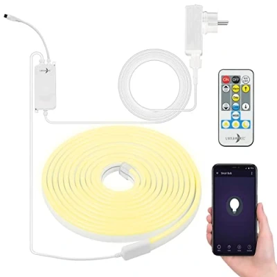 Abbildung von Lunartec WLAN CCT LED Streifen: Lichtschlauch mit LEDs, App, Sprachsteuerung, IP65, 5 m (USB Streifen WLAN, Lichtband, Lichterketten)