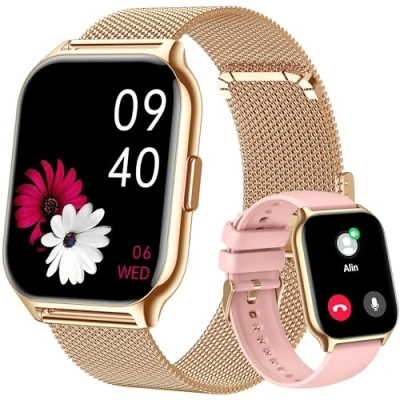 Abbildung von Popglory Smartwatch mit Telefonfunktion, Fitnesstracker 2.01 Zoll Touch Farbdisplay,Blutdruckmessung Herzfrequenz Schlafmonitor SpO2, Sportuhr IPx8 Wasserdicht Schrittzähler für Damen Herren
