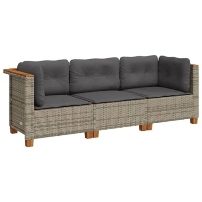 Abbildung von vidaXL Loungesofa Gartensofa mit Kissen 3 Sitzer Grau Poly Rattan, Teile