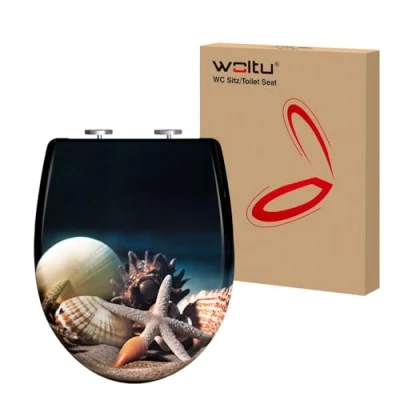 Abbildung von WOLTU Toilettendeckel, WC Sitz mit Absenkautomatik, Klodeckel Quick Release Funktion, O Form Toilettensitz Motiv, Montage oben unten, Duroplast
