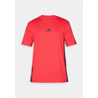 Abbildung von adidas Herren Essential Three Stripes Single Jersey Tee, Pure Ruby/Black, XL