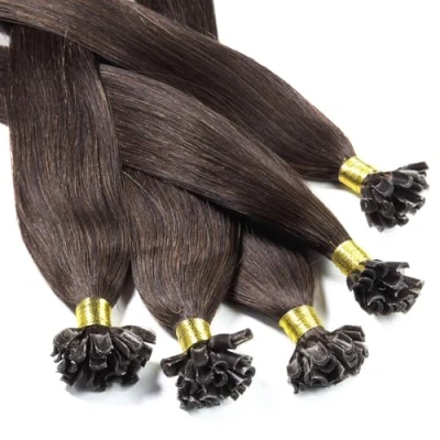 Abbildung von hair2heart Bonding Extensions Echthaar glatt 6/3 Dunkelblond Gold 25 Strähnen 0.5g 50cm, für langanhaltende Haarverlängerung