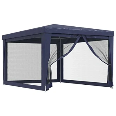 Abbildung von vidaXL Partyzelt mit 4 Mesh Seitenwänden Gartenzelt Festzelt Pavillon Zelt Gartenpavillon Gazebo Gartenlaube Bierzelt Faltzelt Camping Blau 3x4 m HDPE