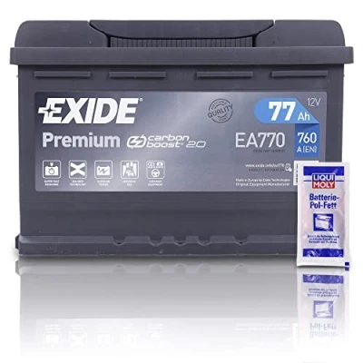 Abbildung von EXIDE EA770 Premium Carbon Boost Autobatterie 12V 77Ah 760A Starterbatterie PKW KFZ Batterie Ersetzt 70Ah 71Ah 72Ah 74Ah 75Ah + 1x Batteriepolfett