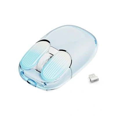 Abbildung von MAMBASNAKE kabellose Maus,2.4GHz mit Mini Empfänger,niedliche leise Maus,transparente Hülle,7 RGB Licht,1600 DPI optisches Tracking,tragbare 400mAh wiederaufladbare geräuschlose Mäuse(blau)