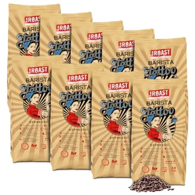 Abbildung von BLANK ROAST Barista Tattoo Espresso 1kg (9er Pack) im Trommel Röstverfahren geröstet Bohnen aus den besten Anbaugebieten Premium Arabica &amp; Edel Robusta schokoladig nussig säurearm