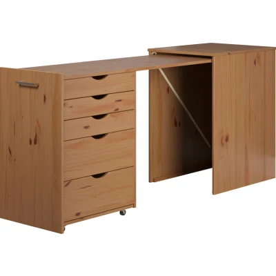 Abbildung von Inter Furn Volterra Schreibtisch, kompakter Arbeitsplatz, Sekretär in Kiefer massiv honig , ausziehbar, perfekte Home Office Lösung, (BxHxT) 57 165 x 77 50 cm