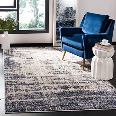 Abbildung von SAFAVIEH Modern Teppich für Wohnzimmer, Esszimmer, Schlafzimmer Adirondack Collection, Kurzer Flor, Gold und Marine, 91 X 152 cm