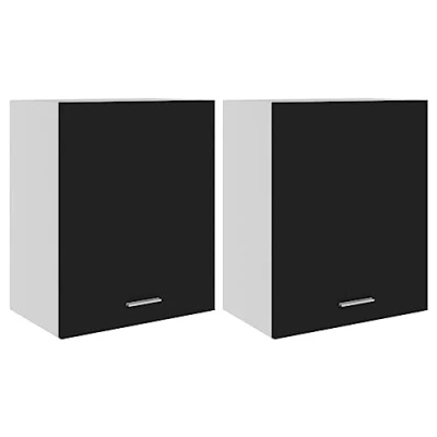 Abbildung von vidaXL 2X Hängeschrank 2 Regalböden Küchenschrank Küche Schrank Einbauküche Küchenzeile Küchenmöbel Oberschrank Schwarz 50x31x60cm Holzwerkstoff