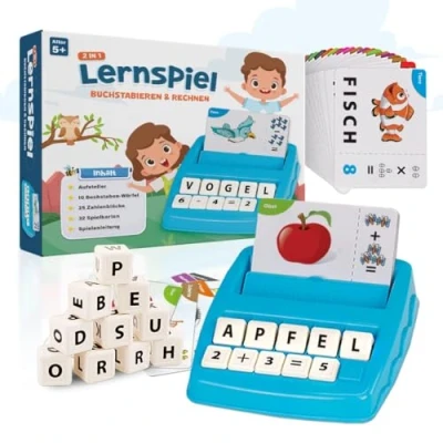 Abbildung von Buchstaben Lernspiel ABC Montessori Lernen ab 4 5 6 Jahre Vorschule Zahlen Rechnen Schulanfänger 1 Klasse Geschenk für Vorschulkind Lernspielzeug Einschulung (Türkis)