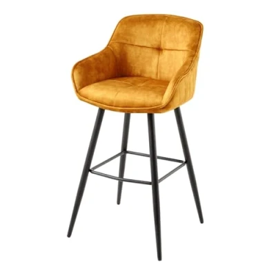 Abbildung von riess ambiente.de Design Barhocker Euphoria senfgelb Samt Schwarze Metallbeine mit Lehne, Barstuhl, Küchenstuhl, Tresenstuhl