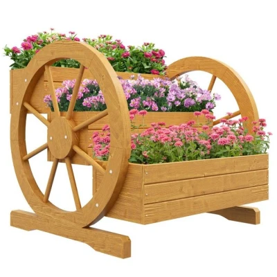 Abbildung von Hochbeet aus Holz, Blumenkasten mit 3 Etagen, Gemüsebeet Wagenrad Dekor