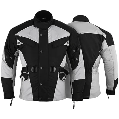 Abbildung von German Wear Motorradjacke herren mit geprüfte protektoren motorrad jacke herausnehmbar futter wasserabweisend viele Taschen sommer leicht wassarfest textil Schwarz/Hellgrau XXL