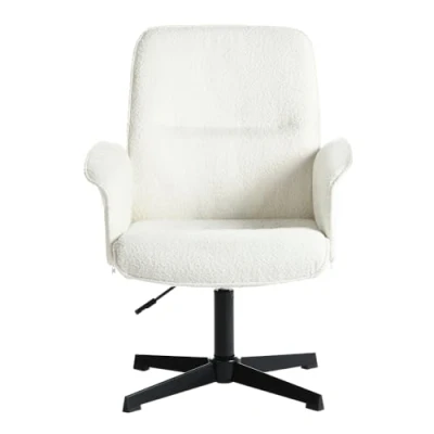 Abbildung von MEUBLE COSY Sessel Lehnstühle Lounge Cocktailsessel Bürostuhl mit höhenverstellbar Armlehnen 360 Drehbar Schminkstuhl Polsterstuhl für Schlafzimmer Wohnzimmer Büro Vanity, Bouclé Frottier, Weiß
