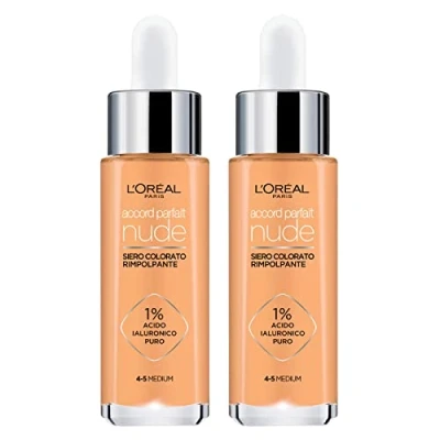 Abbildung von L&#039;Oréal Paris Accord Parfait Nude Color 4 5 Medium Formel mit 1% reiner Hyaluronsäure, feuchtigkeitsspendend, Anti Age für empfindliche Haut, 2 Kosmetika