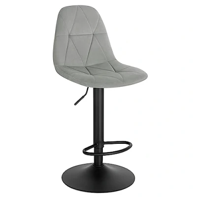 Abbildung von Lestarain Barhocker, Tresenhocker, Bistrohocker, Design Hocker mit Rückenlehne, höhenverstellbar, 360 Drehhocker, Barstuhl Samtbezug, aus Metall, Sitzhöhe 60 81 cm, hellgrau, LBAI64002 1