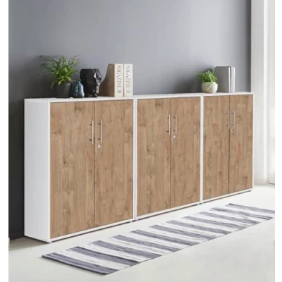 Abbildung von moebel dich auf Schrankwand TABOR 9 Büroregal Aktenschrank Büroschrank abschließbar in diversen Farbvarianten (weiß/Gold Harbor Oak, 6 türig)