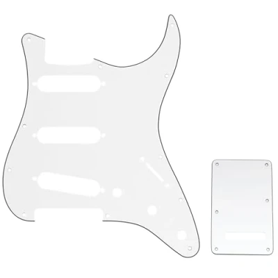 Abbildung von Musiclily SSS Strat Schlagbrett Pickguard und Tremoloabdeckung Back Plate Set für Fender American/Mexican Standard Stratocaster Modern Style E Gitarre,3 lagig Weiß