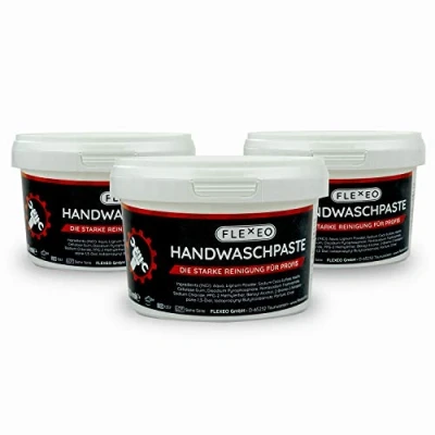 Abbildung von FLEXEO Handwaschpaste 3x Der Handreiniger für Profis gegen starke Verschmutzungen wie Öl, Fett, Ruß Handreinigungspaste in 500 ml Dose Waschpaste/Händereiniger/Seife/Werkstatt/KFZ