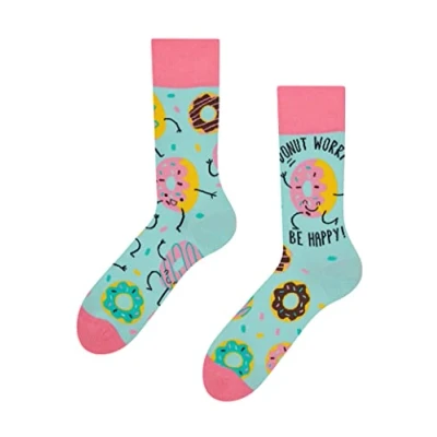 Abbildung von Dedoles Socken Unisex Damen Herren &amp; Kinder Baumwolle viele lustige Designs 1 Paar Geschenk links rechts verschieden, Farbe Blau, Motiv Donuts, Gr. 39 42