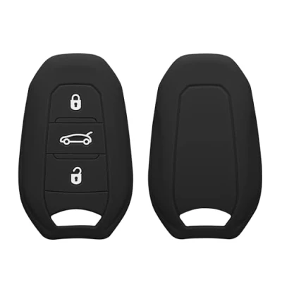 Abbildung von kwmobile Autoschlüssel Silikon Hülle kompatibel mit Peugeot Citroen 3 Tasten Smartkey (nur Keyless Go) Schlüsselhülle in Schwarz matt