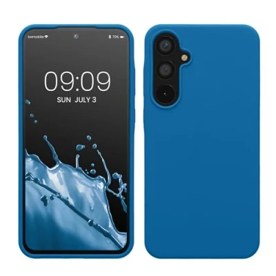 Abbildung von kwmobile Hülle kompatibel mit Samsung Galaxy A55 5G Silikon Handy Case Handyhülle weiche Oberfläche kabelloses Laden Blue Reef