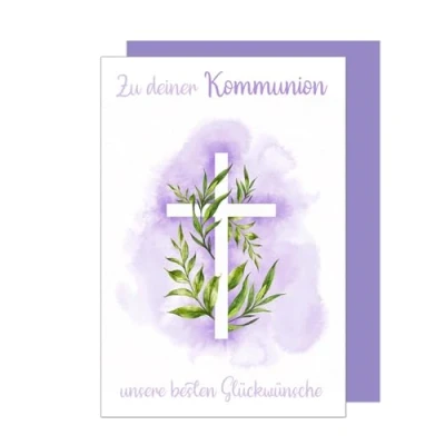 Abbildung von Edition Seidel Premium Glückwunschkarte zur Kommunion mit Umschlag. Kommunionskarte Karte Spruch Grusskarte Kreuz Junge Mädchen (KO301 SW024)