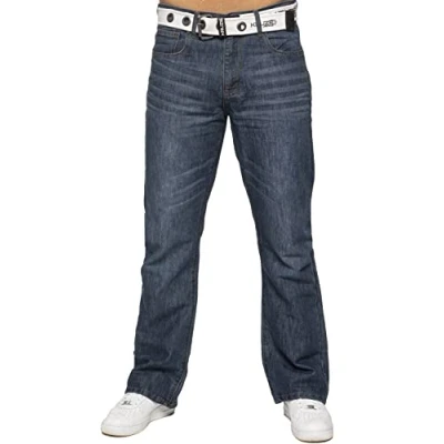 Abbildung von BRAND KRUZE Herren Jeans Bootcut Hose KZ115 ausgestelltes weites Bein Denim alle Taillengrößen mit Gürtel, blau, 30 W/30 L