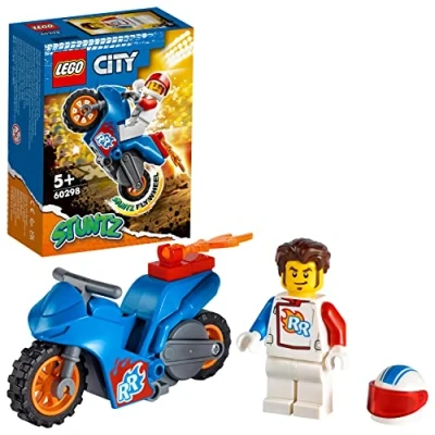 Abbildung von LEGO 60298 City Stuntz Raketen Stuntbike, Set mit schwungradbetriebenem Motorrad und Rocket Racer Minifigur, Spielzeug für Jungen Mädchen
