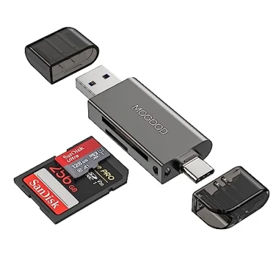 Abbildung von MOGOOD SD Kartenleser, USB 3.0/USB C Kartenleser Zinklegierung 2in1, Highspeed für SD/Micro SD/TF/SDXC/SDHC/MMC, Kompatibel mit iPhone 15 Series, MacBook Pro/Air, iPad Pro usw