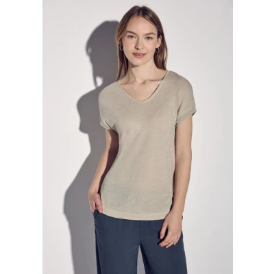 Abbildung von Street One Glitzerndes Vneck Tshirt basic, Damen, Größe: 42, Beige